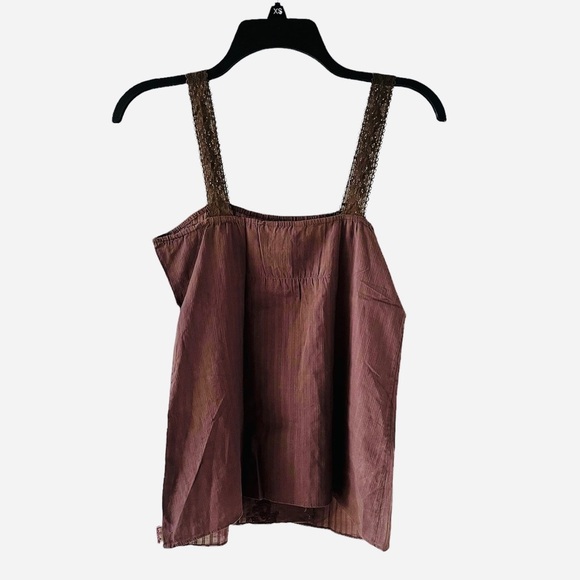 Hollister Lace Strap Embroidered Pleated Front Brown Tank Top - Picture 2 of 4